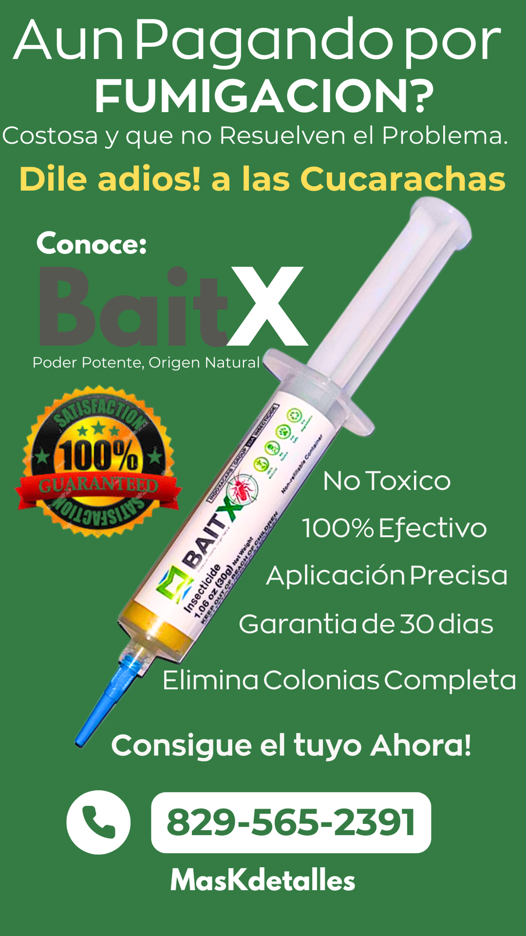 BaitX Cebo en gel para Cucarachas 100% Efectivo